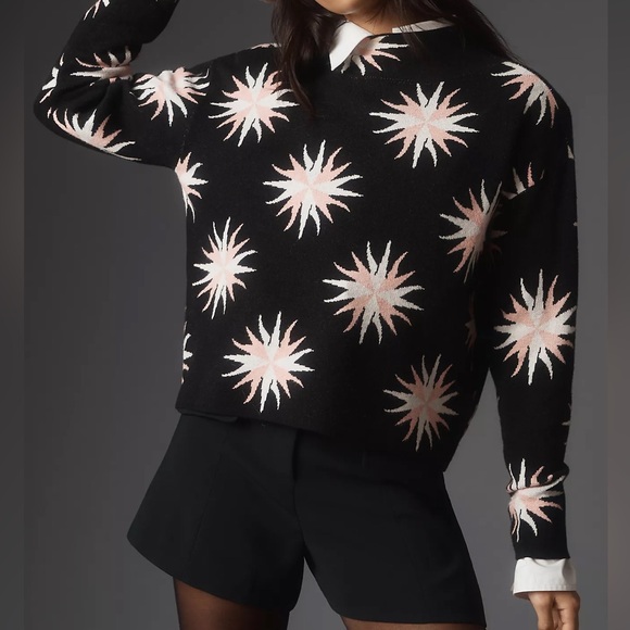 Anthropologie Maeve The Carys Mock Neck Sweater Black Starburst Pattern Medium - Picture 11 of 11